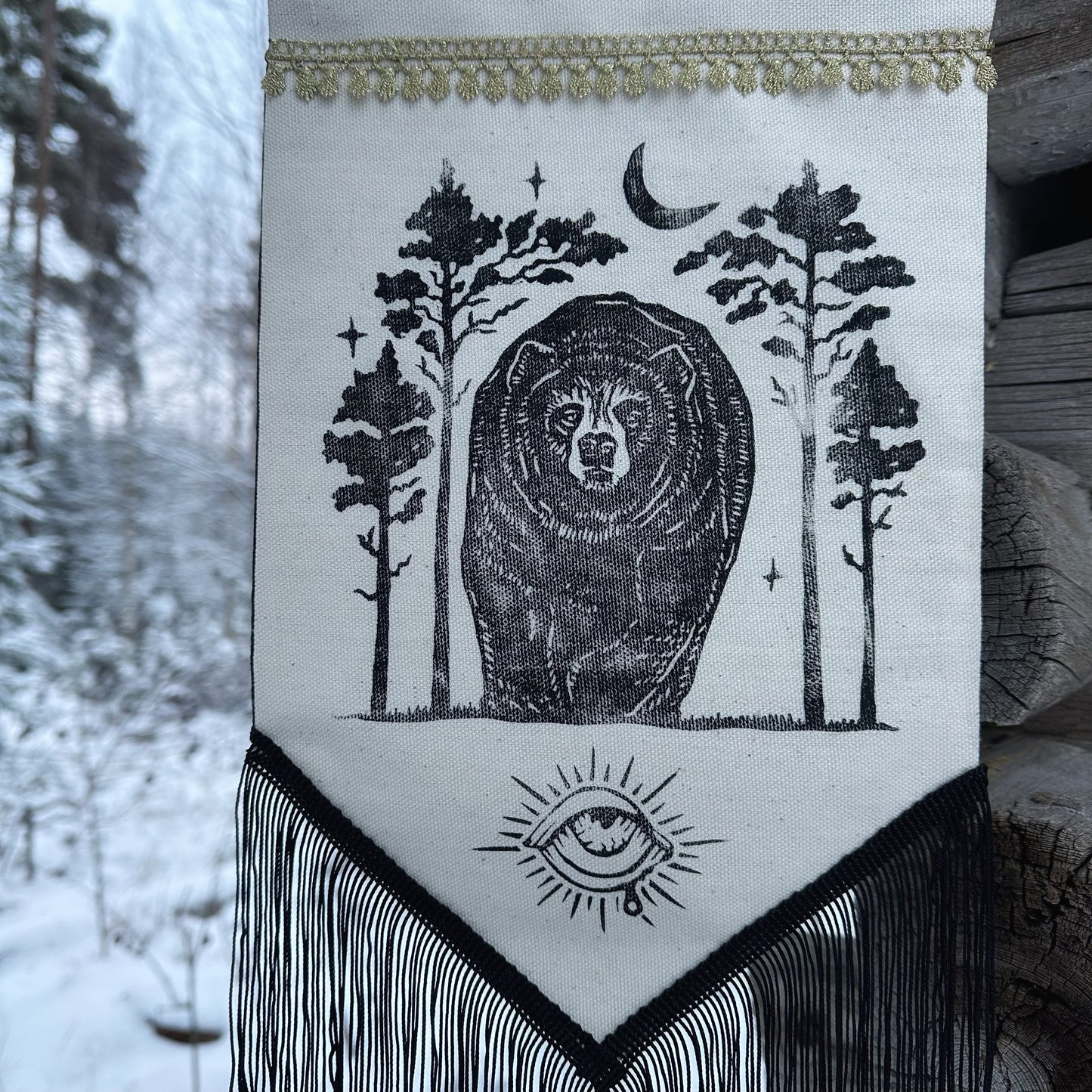 Linocut brown bear banner