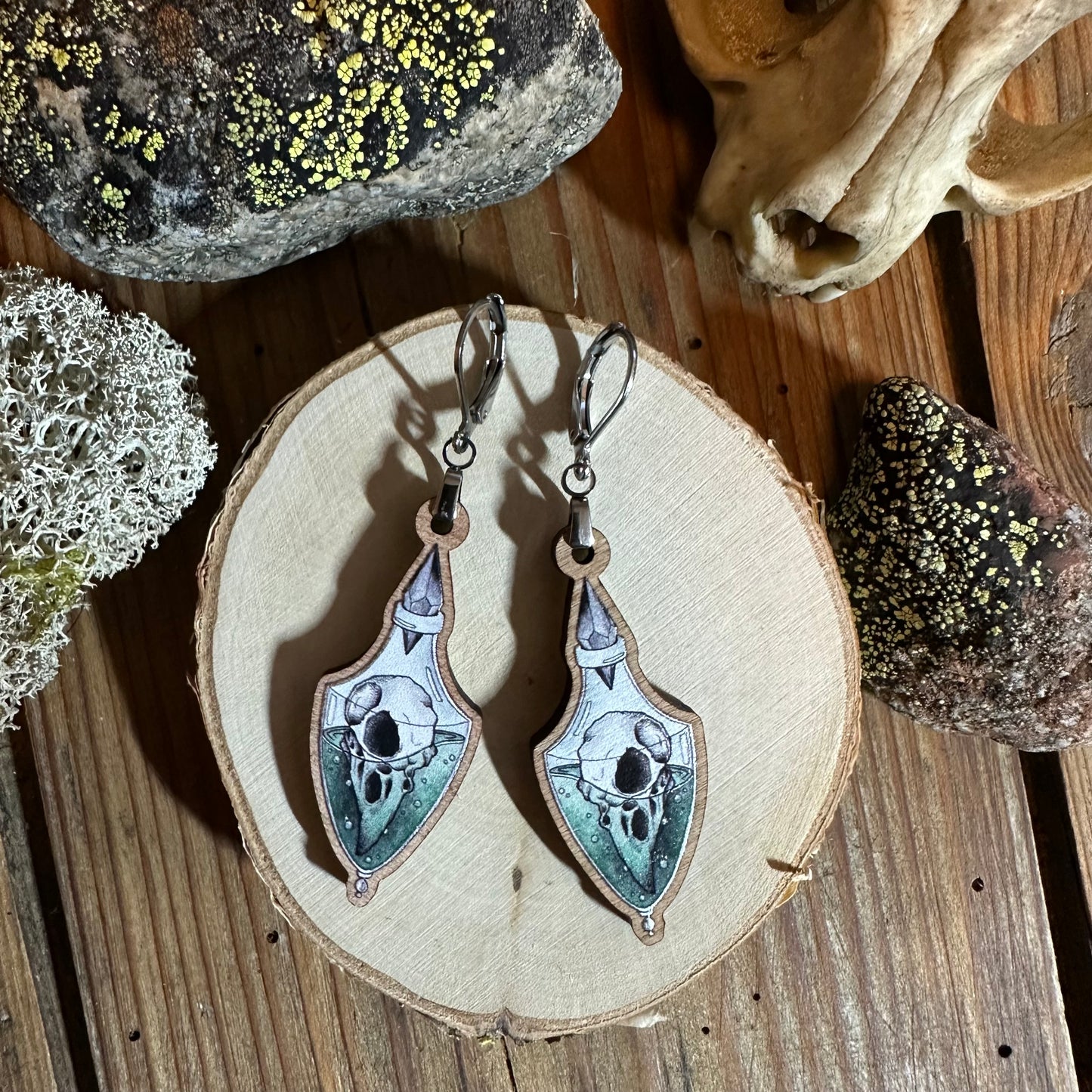 Crow skull earrings