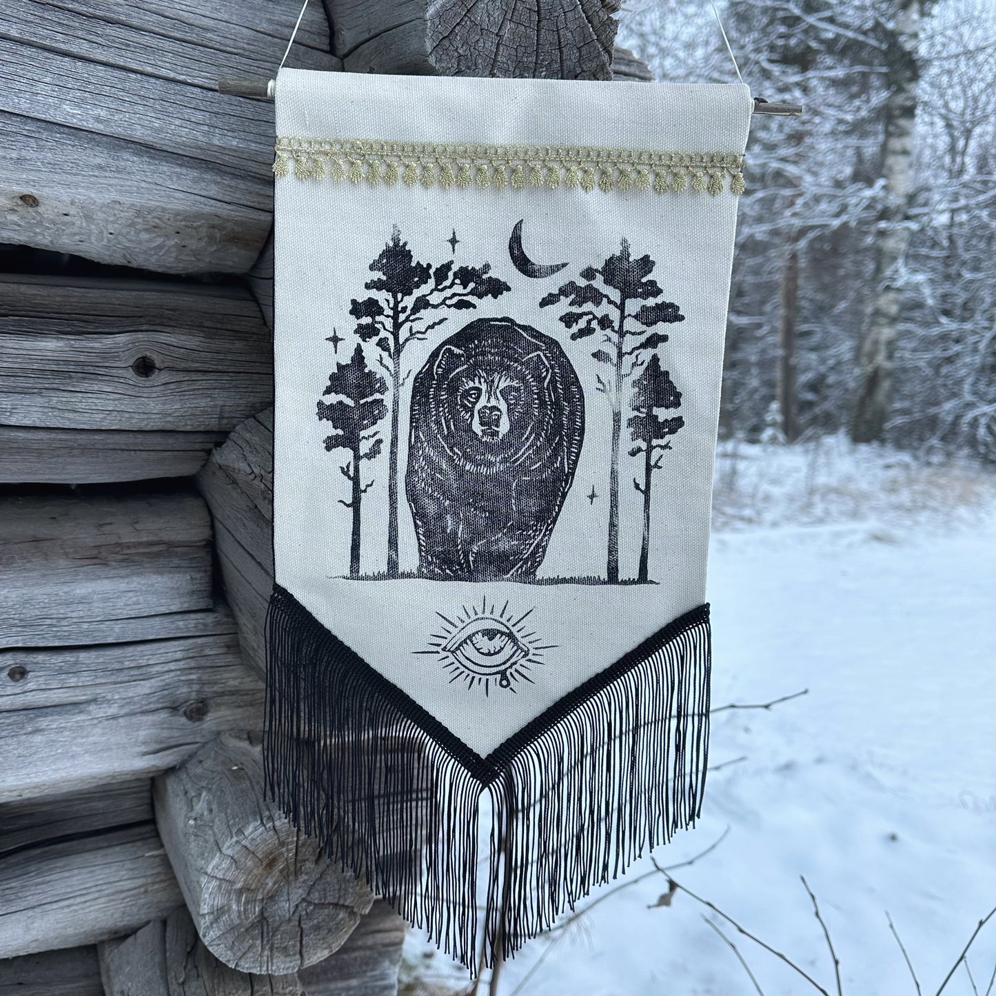 Linocut brown bear banner