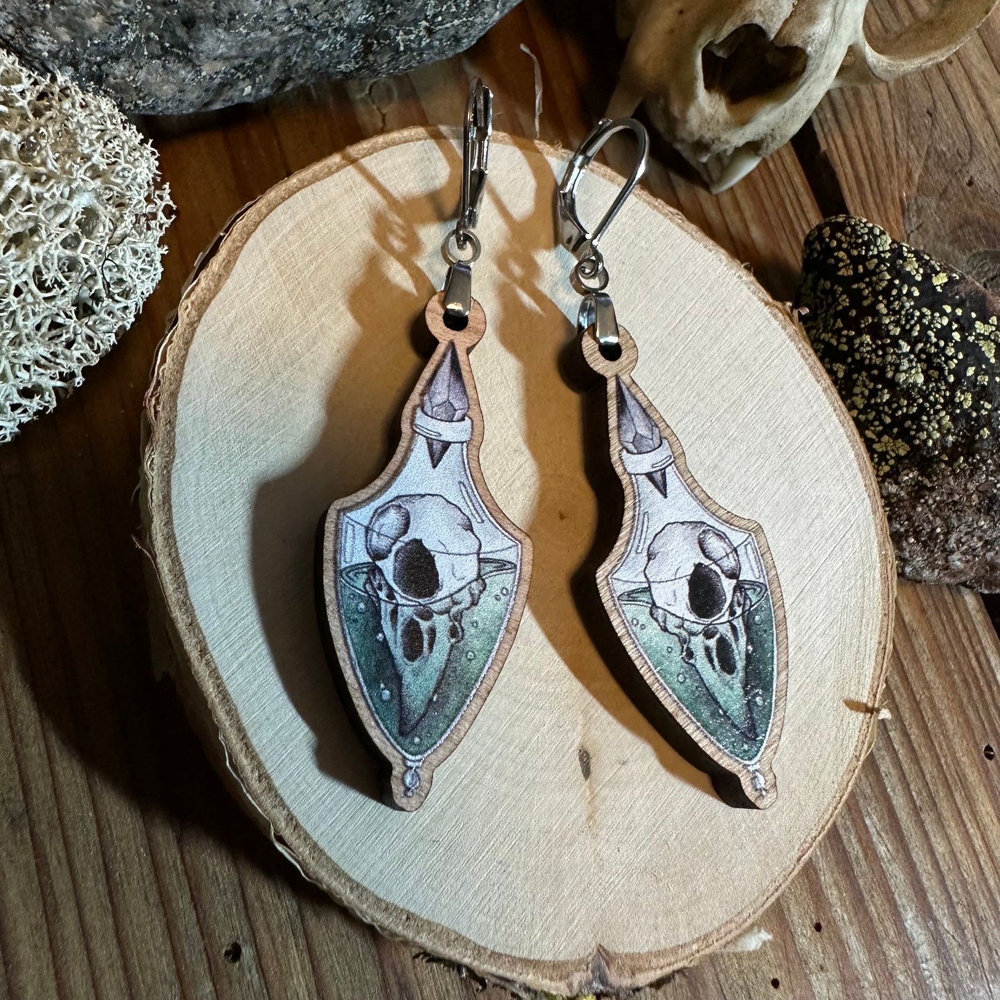 Crow skull earrings